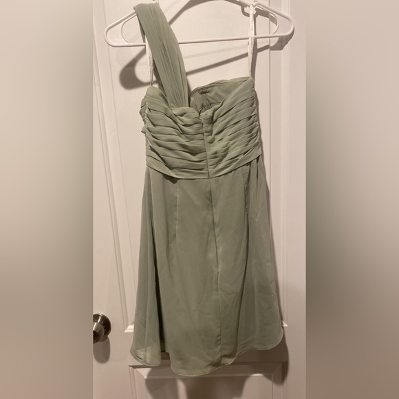 Bill Levkoff Sage Green Off Shoulder Bridesmaid Dress Size 4 - Picture 2 of 4